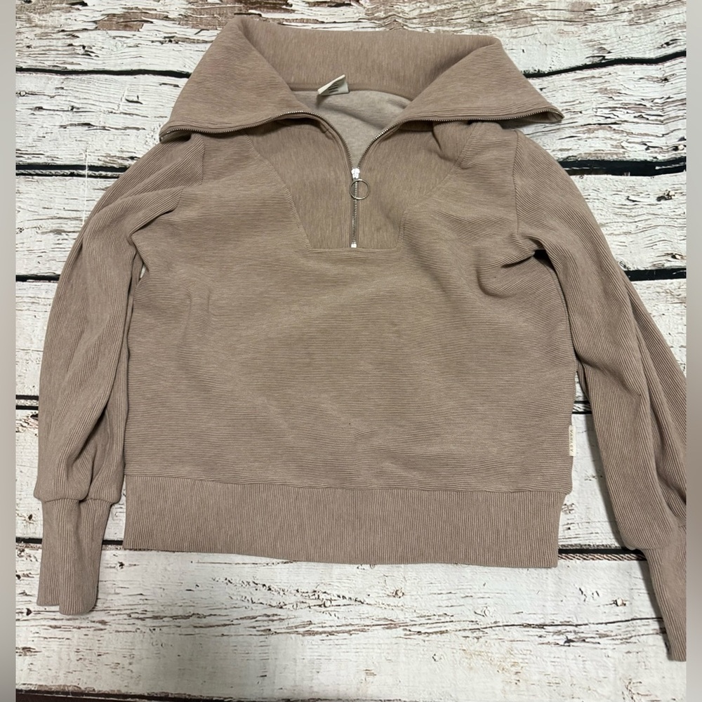 Varley Tan Half-Zip Sweatshirt